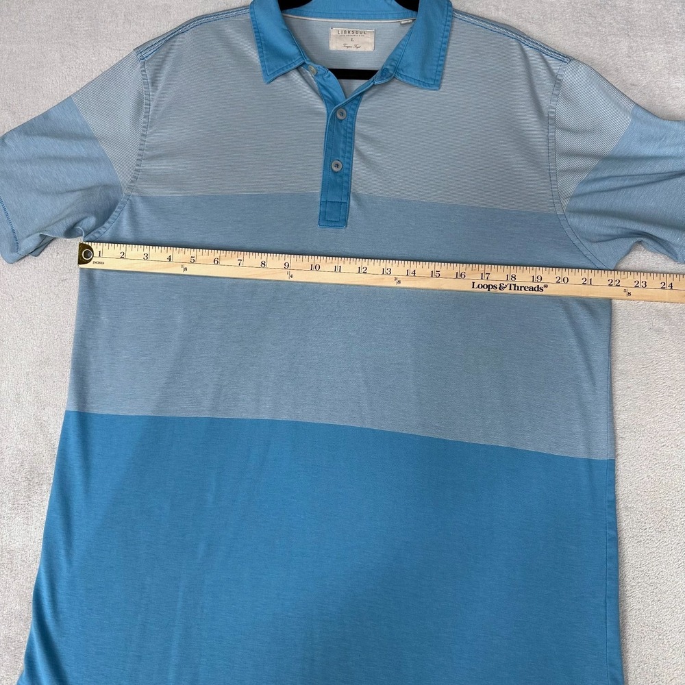 LinkSoul Tempus Fugit Golf Polo Shirt Men's L Light Blue Striped Short Sleeve - Picture 5 of 10